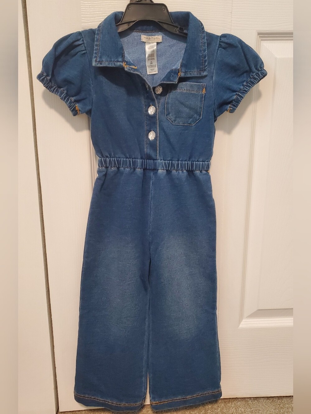Jumpsuit Romper 3T Habitual Denim Blue Puff-Sleeve Short-Sleeve